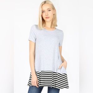 NWOT Women’s Zenana Solid & Stripe Contrast Tunic by Zenana Premium, Size-M